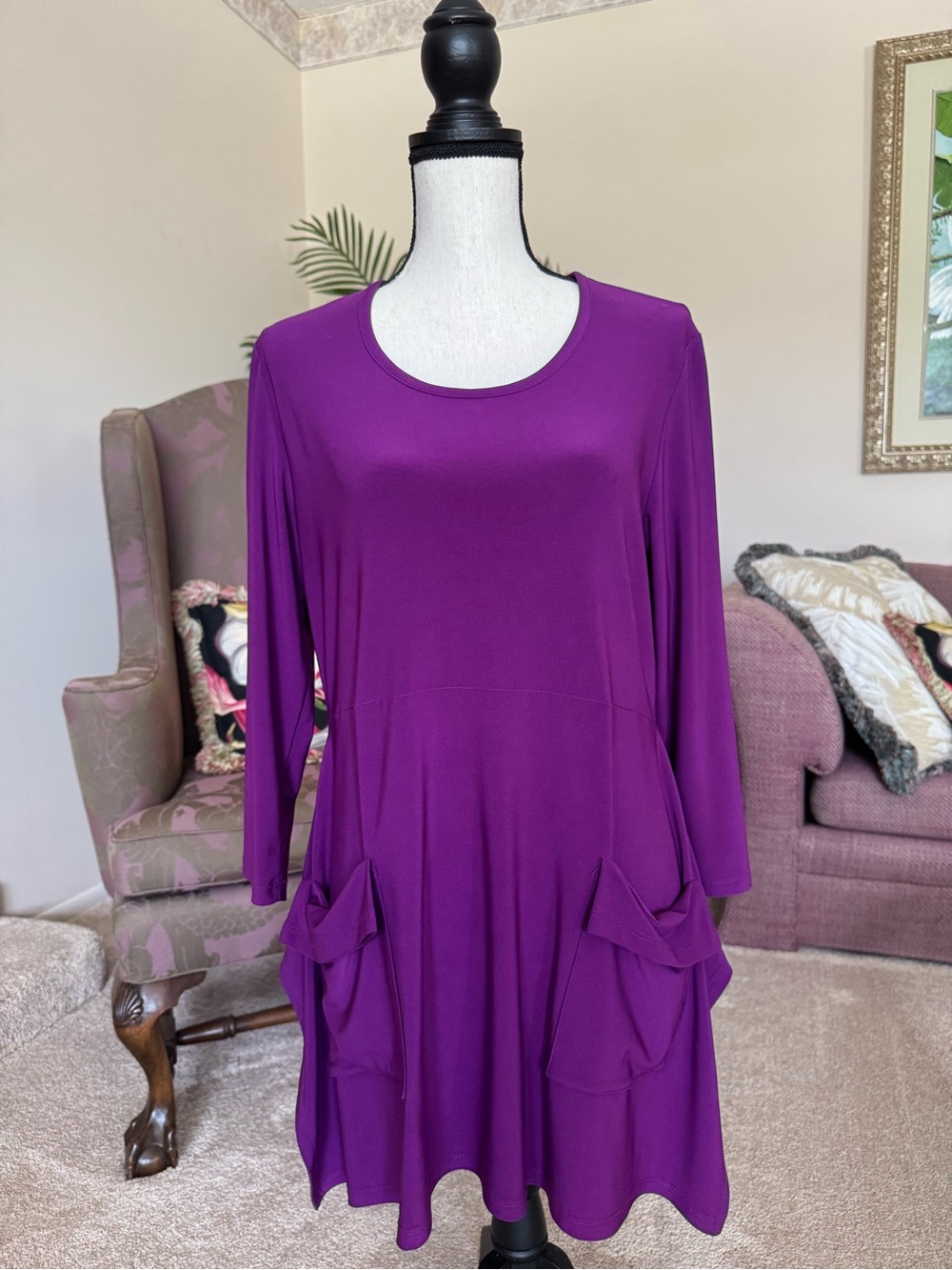 Joseph Ribkoff Long Sleeve Swing Dress in Rich Purple